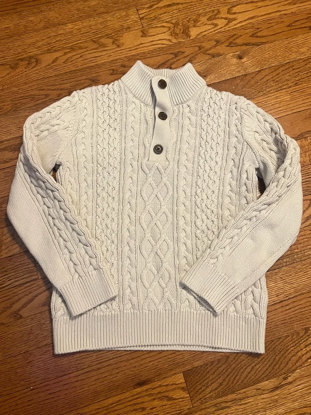 Gap Kids Cable-Knit Mockneck Sweater,Sz 12 (XL) Beige Button-Up Pullover Sweater
